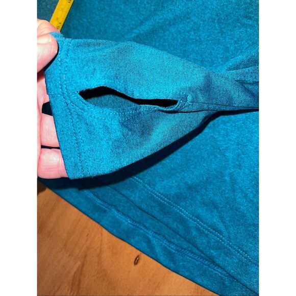 Victoria's Secret Pink Ultimate Jacket S Teal 1/2 Zip Thumb Holes Spell Out Logo - Picture 5 of 8